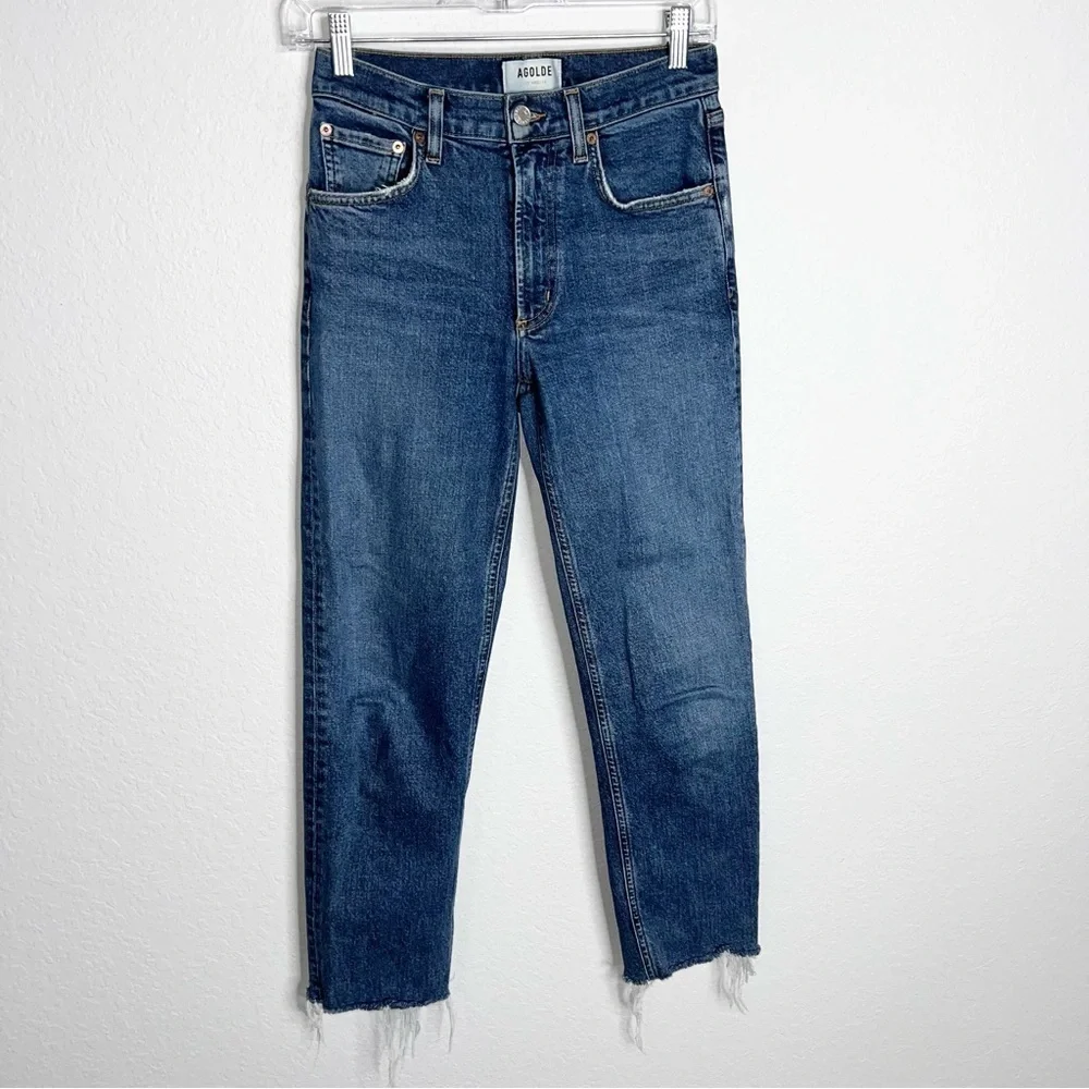 AGOLDE Jeans Women’s 24 Kye Straight Crop Frayed Raw Hem B29